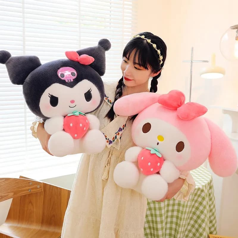 25 centimetri Sanrio Fragola Kuromi Cuscino Peluche Giocattolo Morbido Peluche Fragola Melodia Figura Regalo della Bambola Per La Ragazza Regali Di Compleanno
