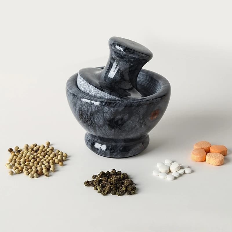 Macina in Marmo Naturale con Impugnatura a Fungo, Robusto Macinino Manuale per Spezie, Aglio, Pepe, Affidabile Trituratore di Pillole