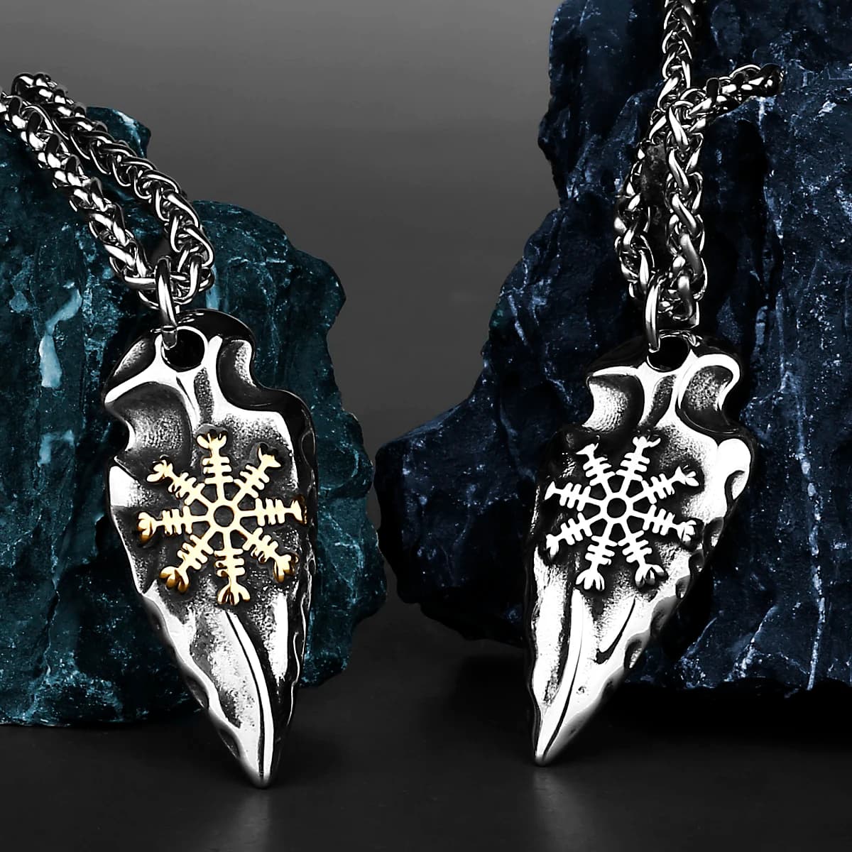 Titanium Stainless Steel Vintage Fashion Viking valknut Vegvisir Odin Sword Gungnir Rune Necklace Pendant Jewelry Wholesale