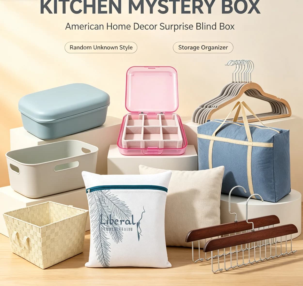 KITCHEN MYSTERY BOX Random Surprise Blind Box, American Practical Household Storage Mystery Box, Mixed Plastic Woven Fabric Wood Decor Organizer Blind Box, Neutral Useful Collectible Surprise Gift Box for US Closet Bathroom Travel Bedroom Laundry