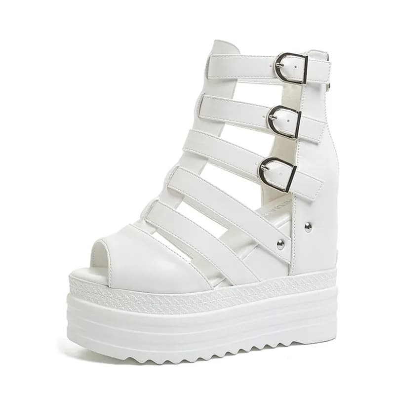 Women's Roman Sandals Summer Fashion Ultra High Heel Wedge Platform Shoes Side Zip Open Toes Solid Color Sexy Sandalias De Mujer