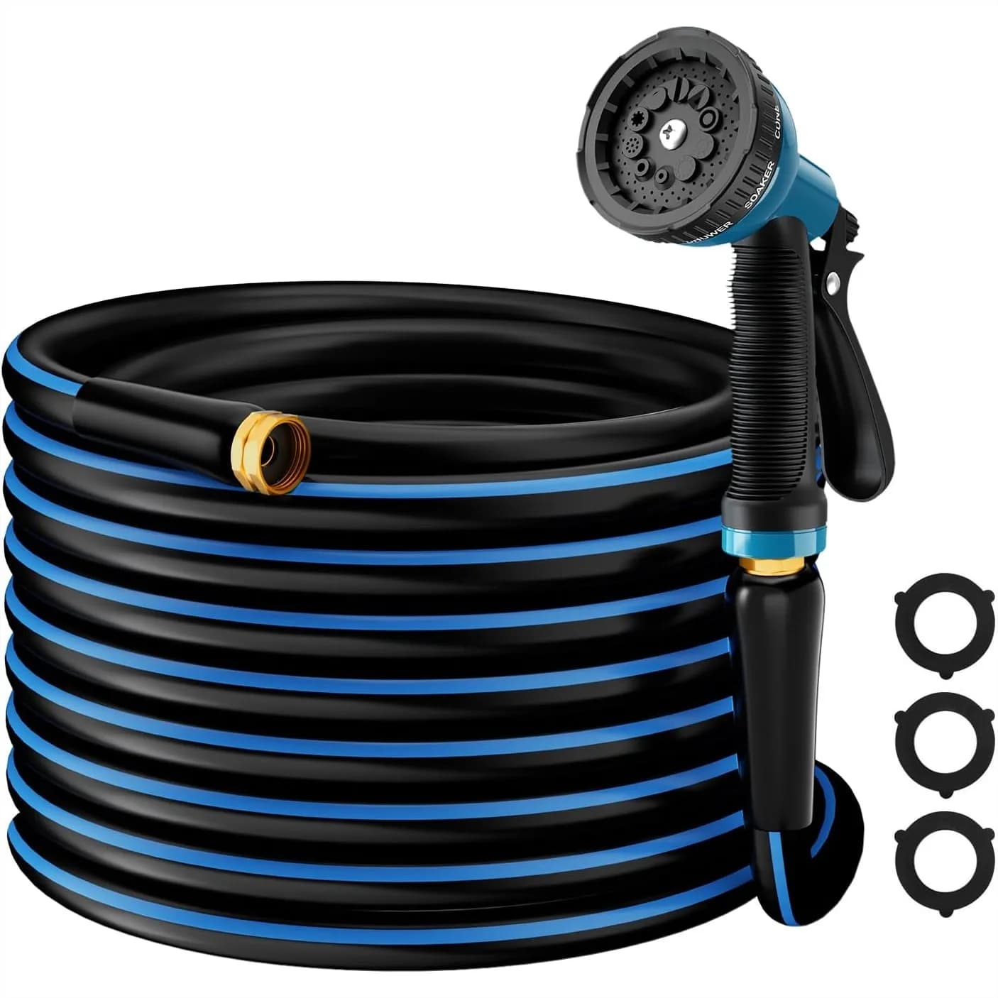 Tubo da Giardino Rinforzato 5/8" 50FT con Spruzzatore a 10 Funzioni - Tubo Flessibile in Gomma Anti-perdita per Giardino, Prato, Lavaggio Auto