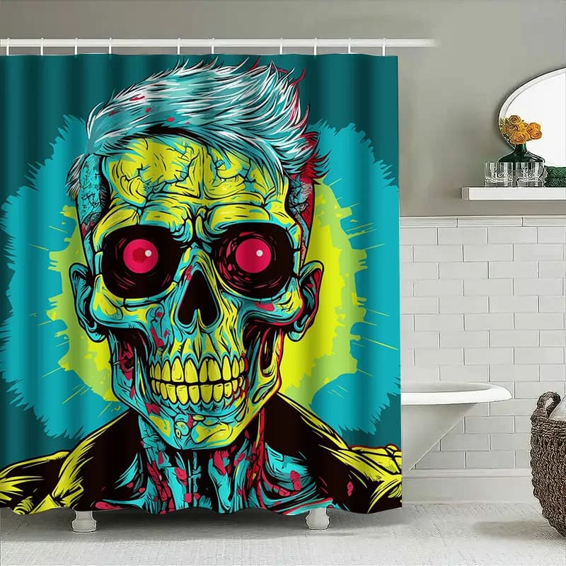 Tuniu Tenda da doccia con teschio psichedelico Cool Zombie Art Decorazione per il bagno Divertente idea regalo horror
