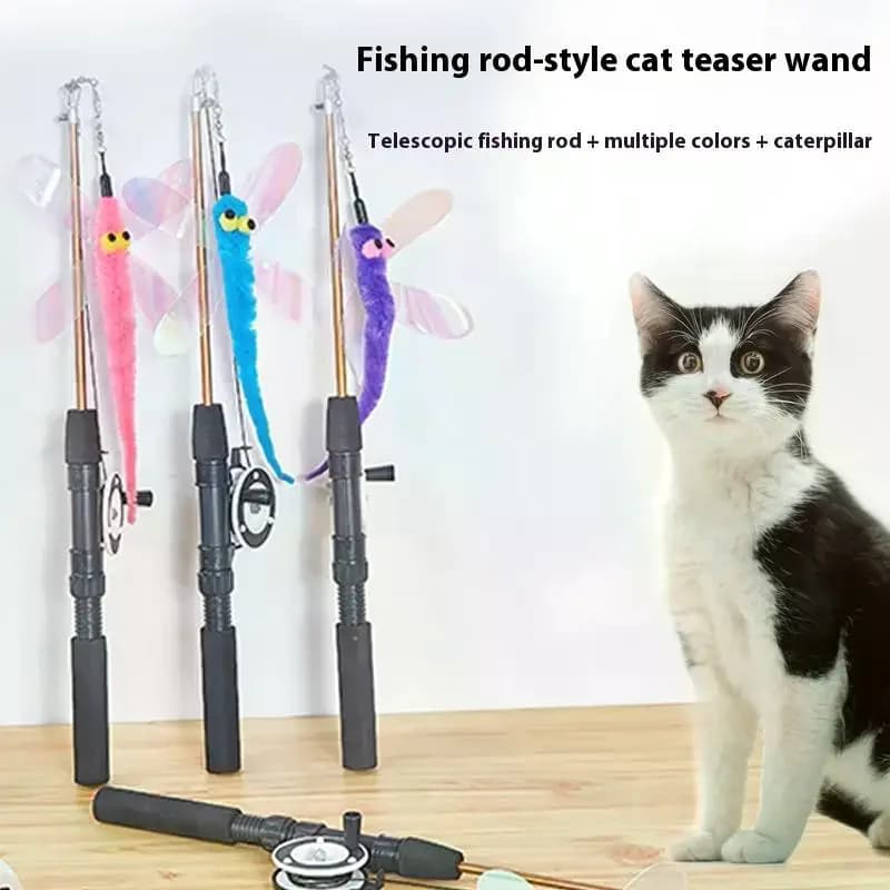 1Set Telescopic Cat Toy Fish Type Telescopic Feathers Funny Cat Stick Toys Pet Toy For Kitten Rods Simulation Fishing Rod