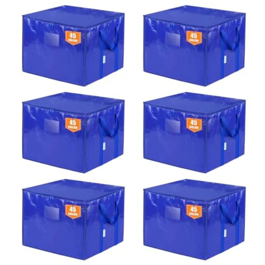 Sacchi per Trasloco Extra Grandi con Cerniere e Maniglie, Contenitori Resistenti per Stoccaggio, Scatole per Trasloco Salvaspazio, Confezione da 45 Galloni