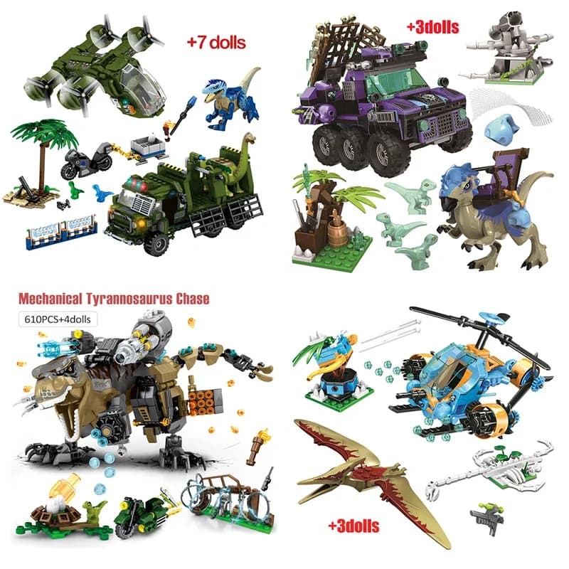 Jurassic World Dinosaur Park Tyrannosaurus Rex Pterosauria Truck Series Building Blocks Dinosaur Car Bricks Toys regali per bambini