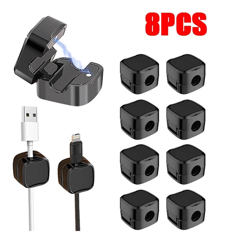 8 clip magnetiche per organizer per cavi, gestione dei cavi, gestione dei cavi, supporto per cavi, avvolgicavo di ricarica, gancio a parete per la casa