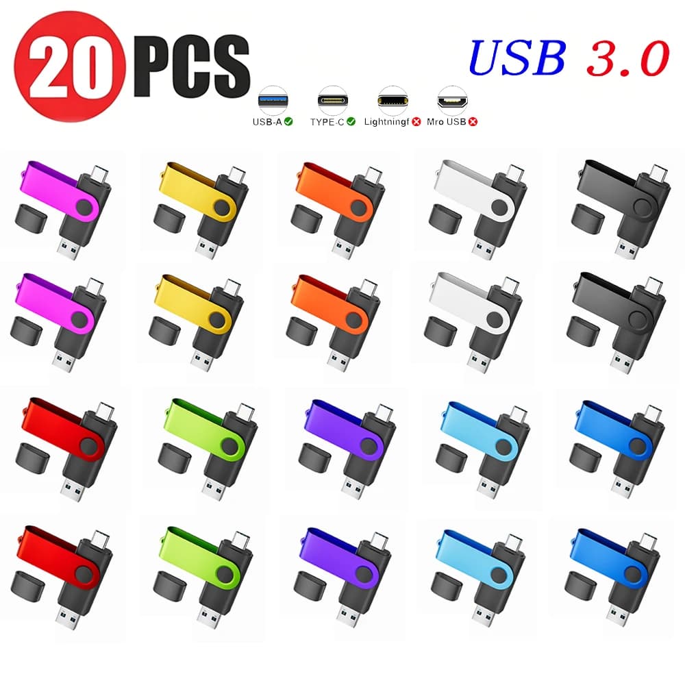 Chiavetta USB 3.0 in Plastica Tipo-C 128GB con Logo Personalizzato Gratuito, Penna USB 64GB con Incisione Laser, Regalo Aziendale 32GB 8GB