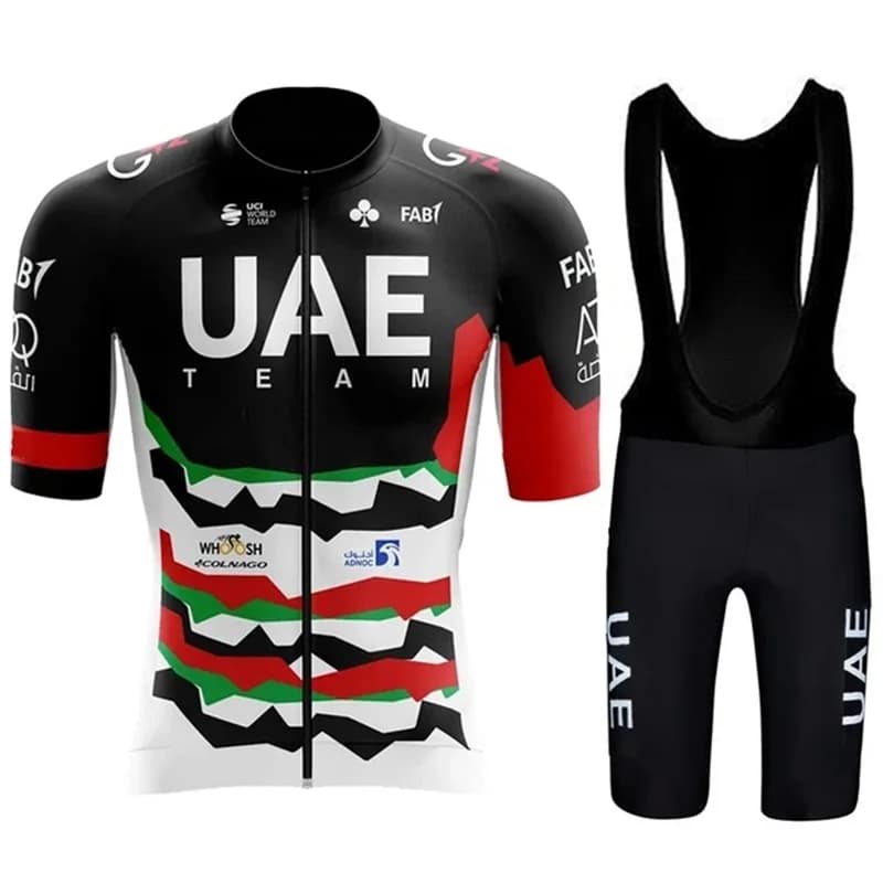 Completo Ciclismo 2026 UAE: Maglia a Maniche Corte e Salopette da Gara Nera da Uomo per MTB e Bici da Corsa