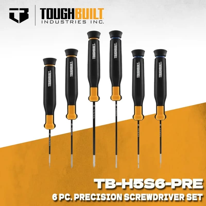 TOUGHBUILT TB-H5S6-PRE Set di 6 Cacciaviti di Precisione con Borsa Portaoggetti, Impugnatura Ergonomica, Alta Coppia, Utensili Manuali per Riparazioni