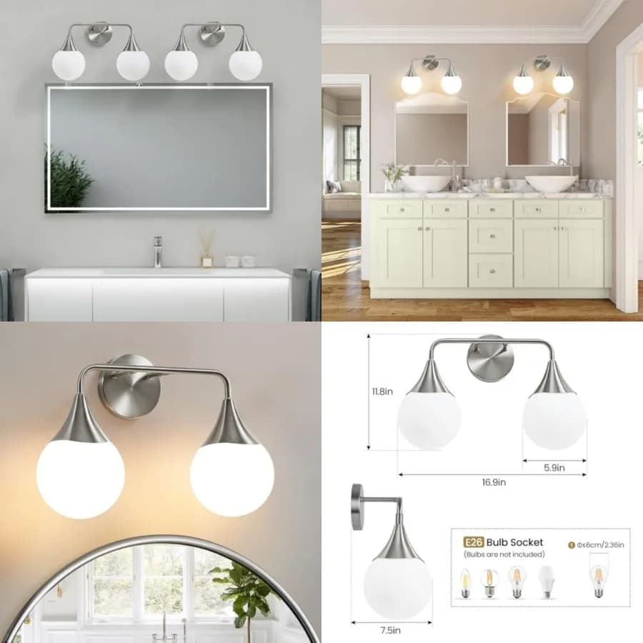 Lampade da Bagno: Applique da Parete Stile Mid-Century Farmhouse con Globo in Vetro Satinato per Specchio - Illuminazione per Bagno