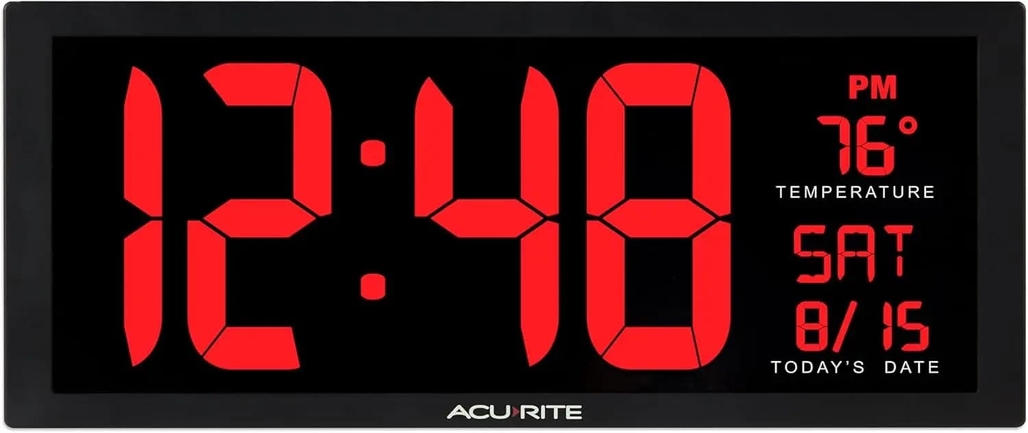 Orologio da Parete Digitale LED Grande 14.5" con Data e Temperatura, Rosso, per Casa e Ufficio