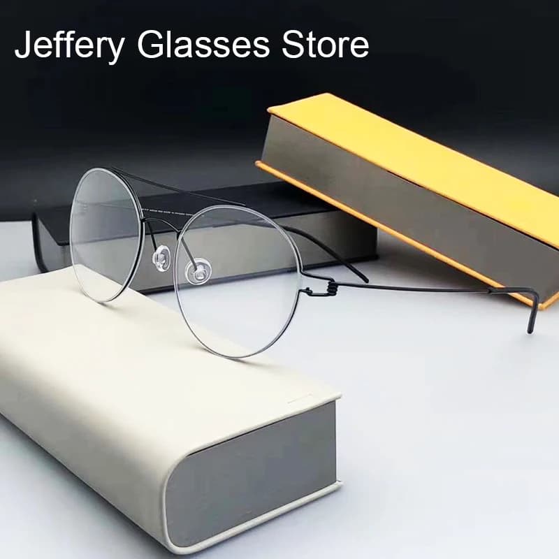 Denmark Men Round Pilot Titanium Glasses Frame Fashion Double-Beam Rim Eyewear Women Screwless Light Weight Designer Eyeglasses
