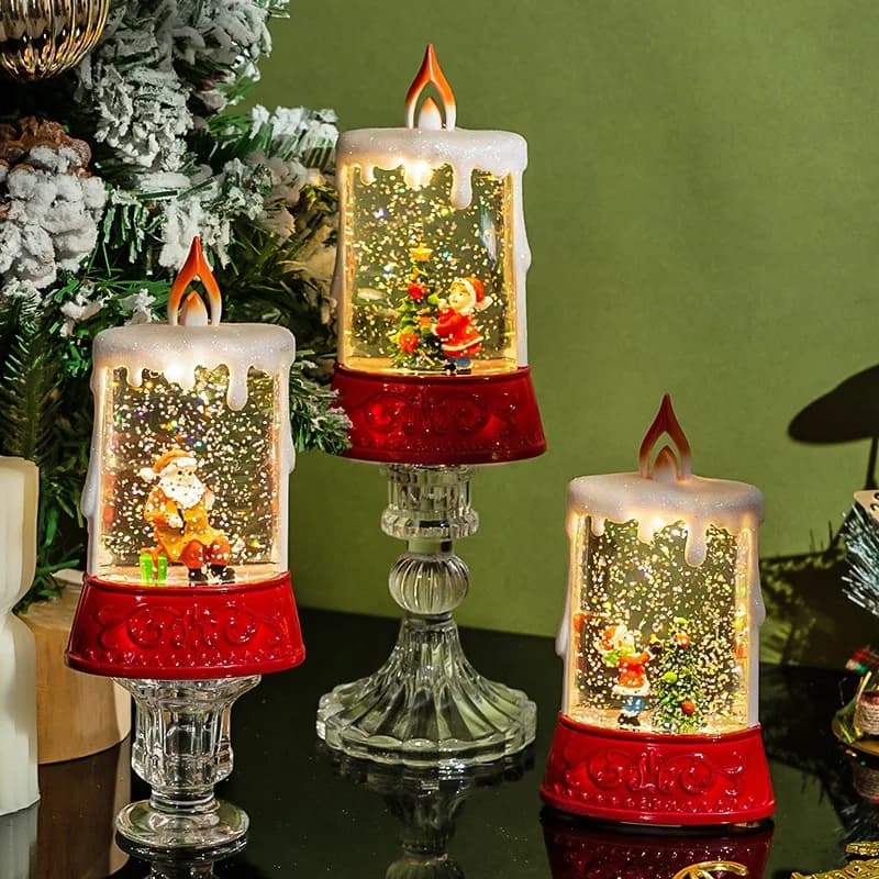 Natale LED a lume di candela Cascata rotante senza fiamma Candela scintillante a lume di candela Candela elettronica in cristallo Decorazione da tavolo Regalo