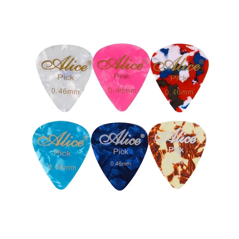 100 Pezzi Plettri per Chitarra Alice Cellouid, Forma Standard, 0.46/0.71/0.81/0.96/1.2/1.5MM, Colori Misti, Accessori per Chitarra