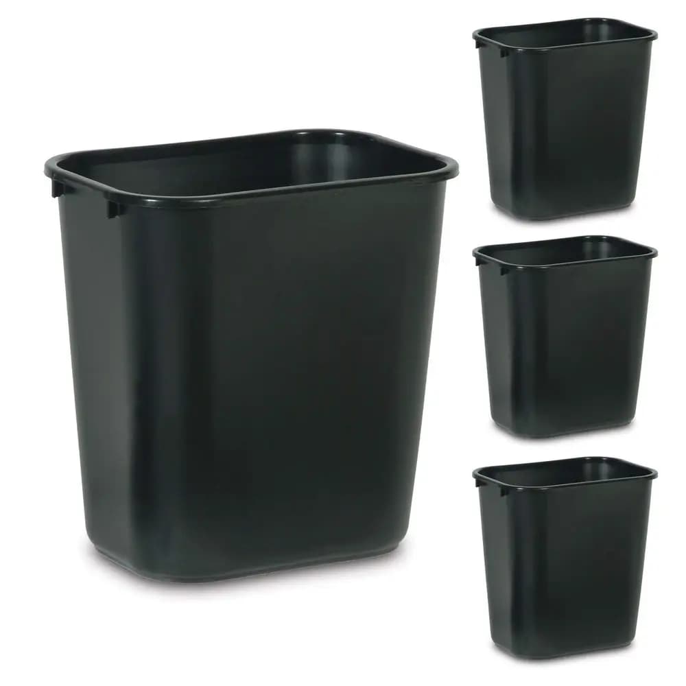 Cestino per Rifiuti, 7 Galloni 28 Quarti, Nero, in Plastica, per Camera da Letto, Bagno, Ufficio, Adatto per Sotto Scrivania, Sotto Lavello, Sotto Mobile, Confezione da 4