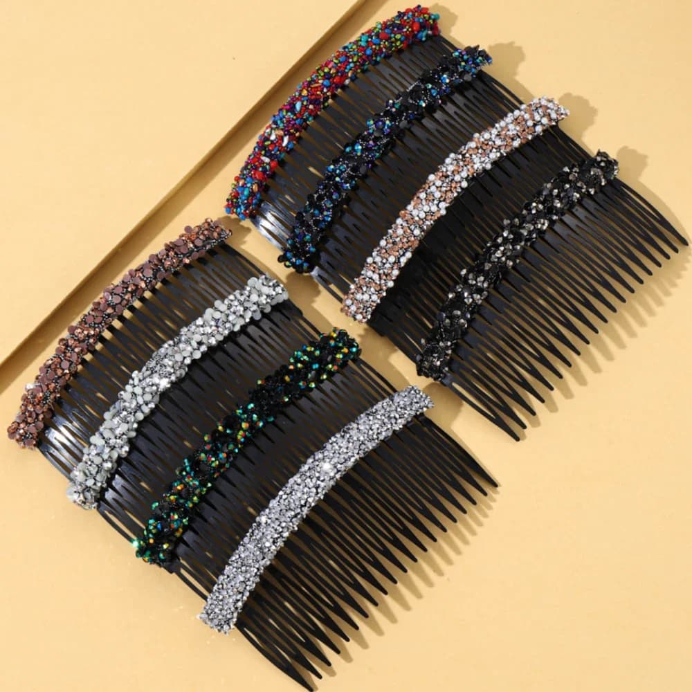 Pettini con strass in resina Forcina rotta Pettine inserito Frangia Fermaglio per capelli per donne Perni a pressione treccia Accessori per lo styling dei capelli per ragazze