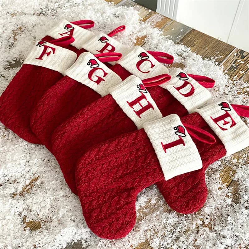 Christmas Socks Knitting Snowflake Letter Stocking Christmas Decoration For Home 2024 Xmas Tree Ornament Gift Navidad Natal 2025