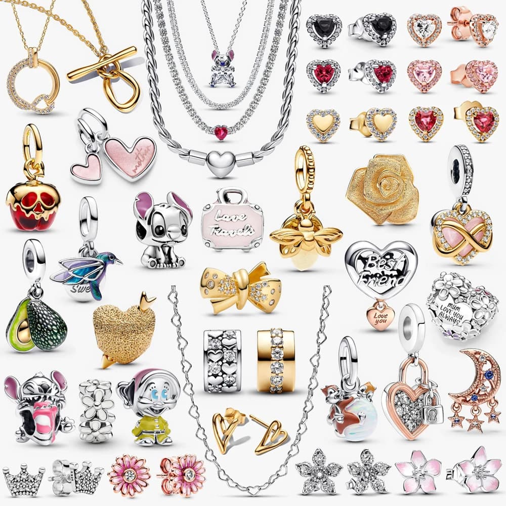 Nuovo 2026 Ciondolo Charm Squisito in Argento 925 con Perla a tema Amore Eterno, Lucciola Portafortuna, Mela, Carta da Poker, Famiglia, Stella, Luna, per Creazione Gioielli Fai da Te, Regalo