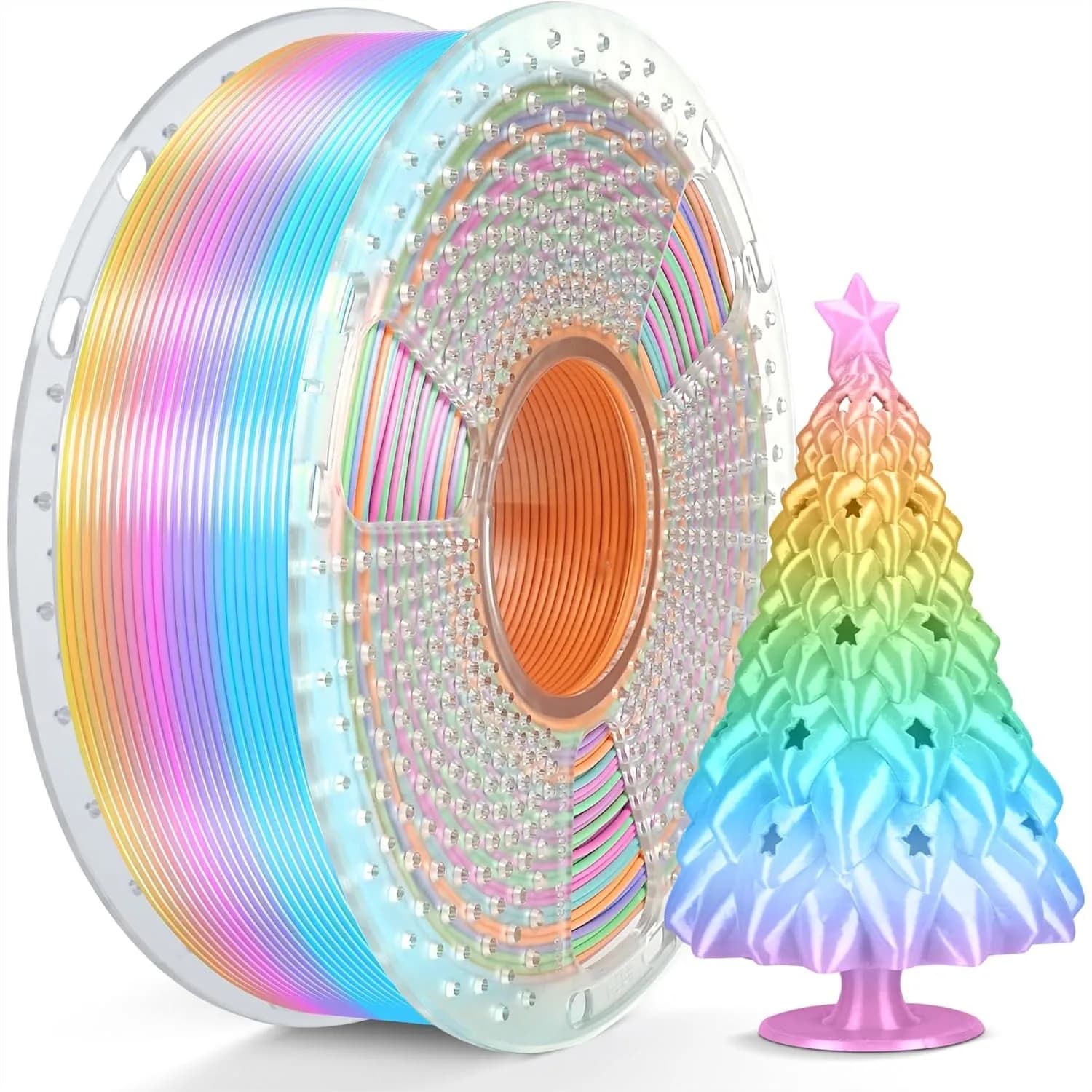 Filamento PLA Silk Rainbow 1.75mm Multicolore per Stampante 3D, 330m 1kg, Cambio Colore Rapido Ogni 8 Metri per Stampa 3D Artistica