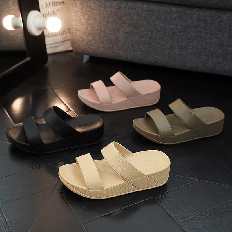 Ciabatte da donna con suola spessa e tacco inclinato, comodi sandali piatti da esterno, traspiranti con suola morbida, scarpe estive da donna