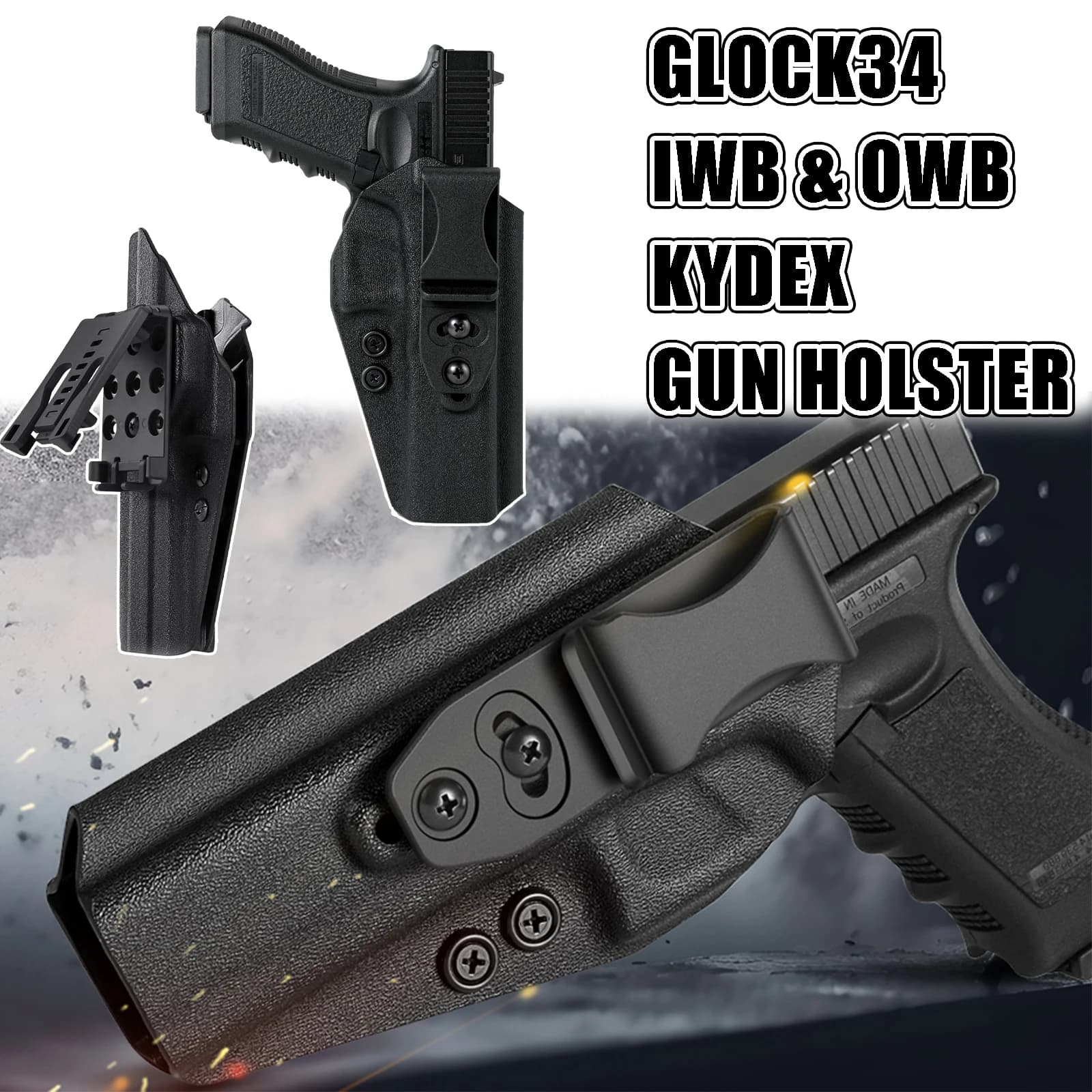 Fondina per pistola Kydex IWB e OWB compatibile con Glock34 per Glock G34 (Gen 4-5,MOS) G17/G19/ G25/G45 (Gen3-5) Trasporto a scomparsa all'esterno