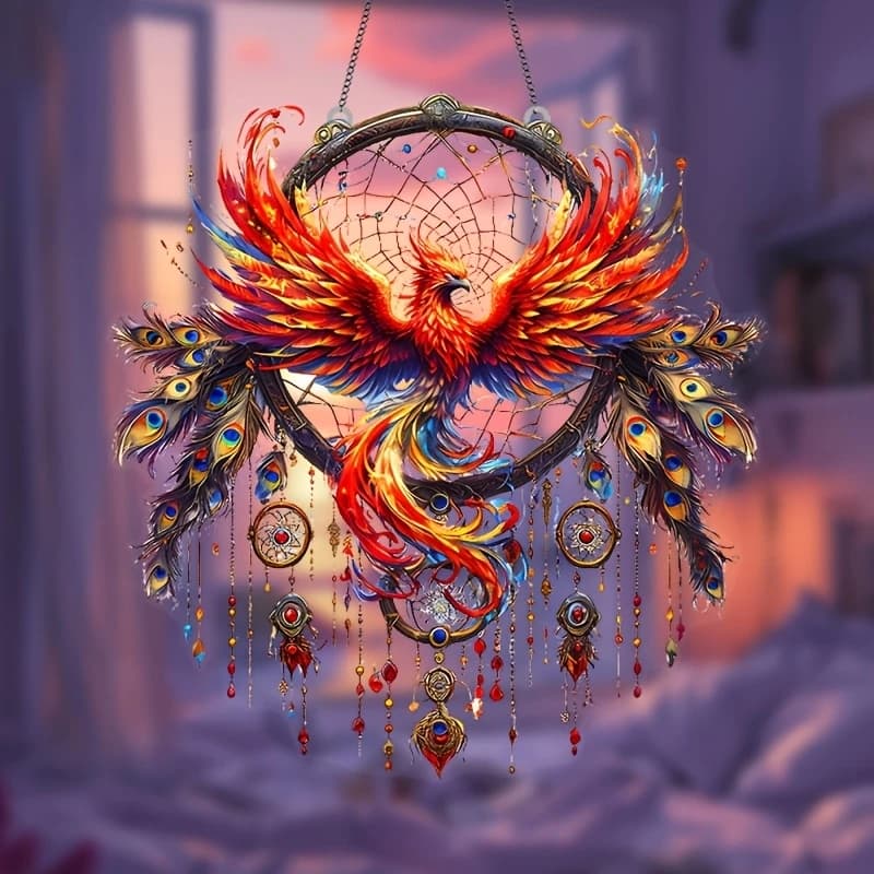 2D Aurora Phoenix Acrylic Light Catcher Solar Catcher Hanging Home Decor Auspicious Phoenix Theme Bedroom Garden Gift