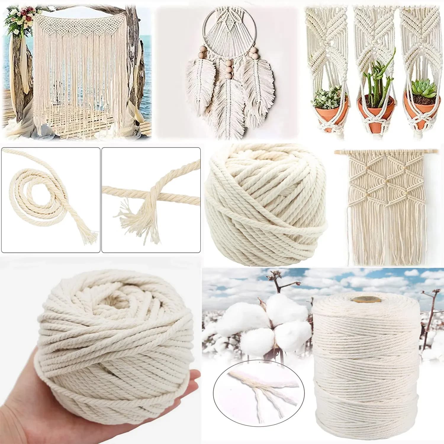 2-100M Macrame Cavo di Cotone Filo di Corda Mestiere per la Parete Fatta A Mano di Cotone Naturale Corda Intrecciata Fatta A Mano Decorativo FAI DA TE Artigianato Per La Casa