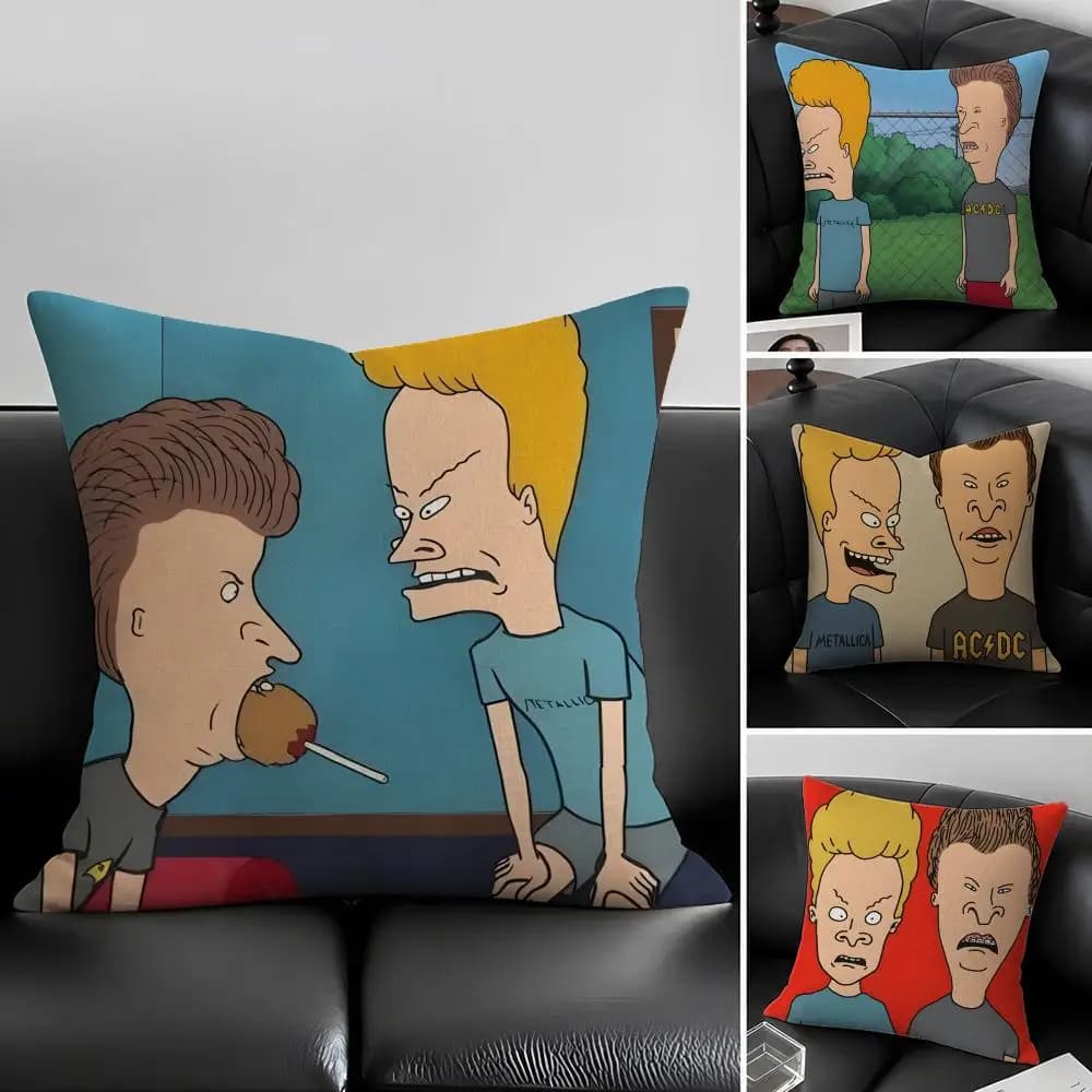 Fodera per cuscino in lino naturale con stampa Cartoon B-Beavis A-and B-Butt-Head, set completo per divano, camera da letto e sedia