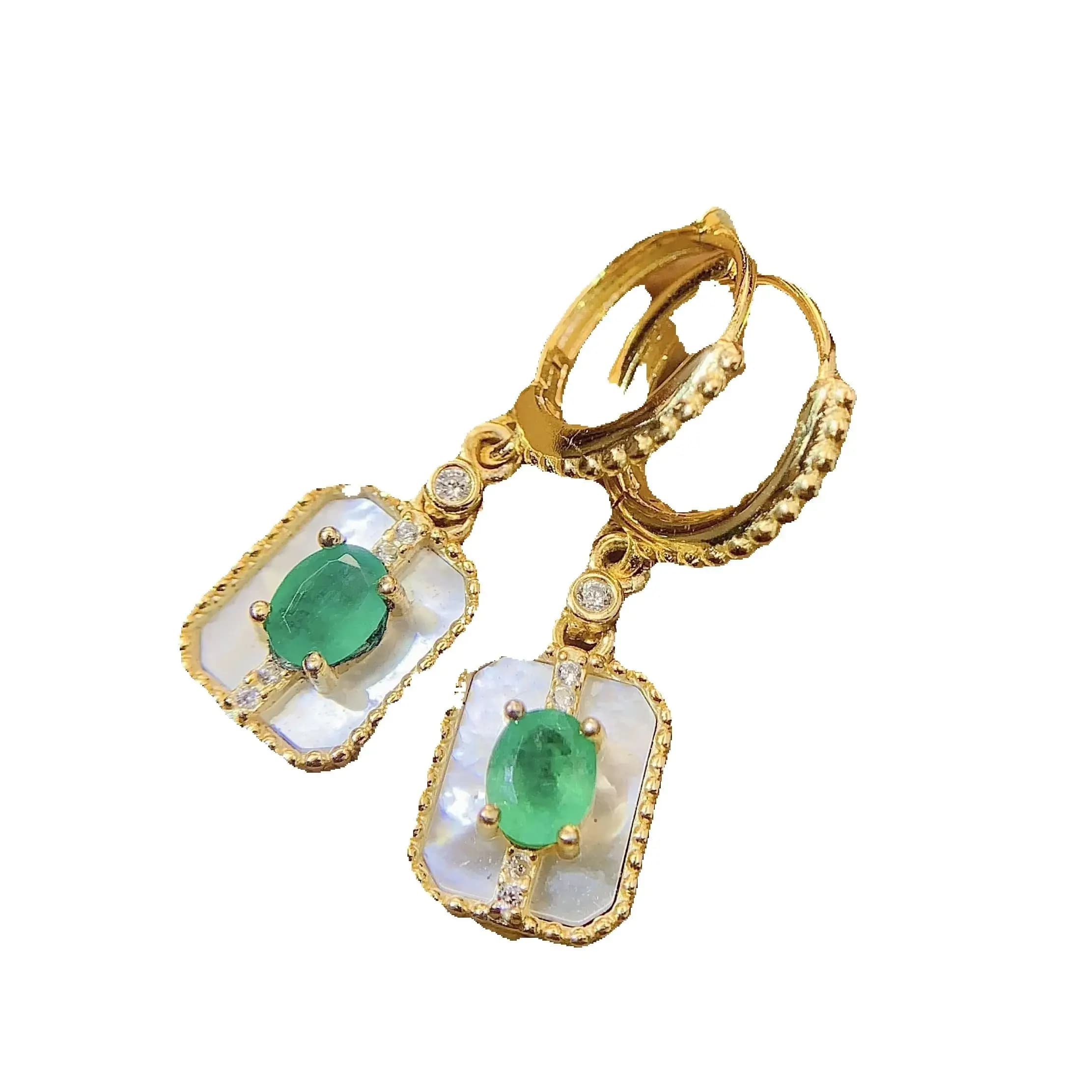 SHILOVEM 925 Sterling Silver Earrings with Emeralds New Christmas Birthday Gift Fashion Women 4*5mm le04052agml