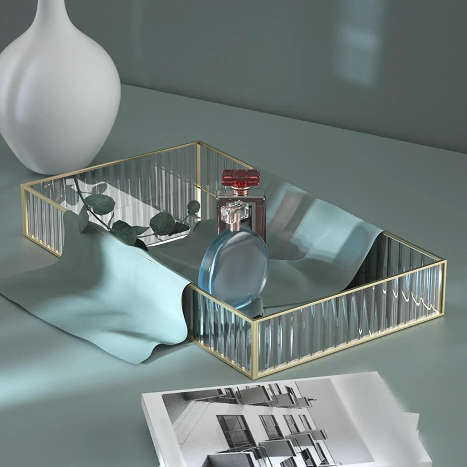 Vassoio Specchio Organizer Decorativo per Bagno e Comodino, Porta Gioielli, Trucchi, Collane, Rossetti e Cosmetici