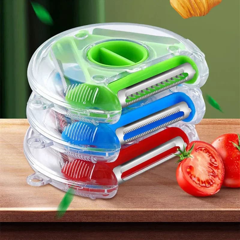 Pelapatate da cucina 3 in 1: strumento per frutta e verdura in acciaio inossidabile con trituratore, facile da pulire e sostituire, supporto multifunzione