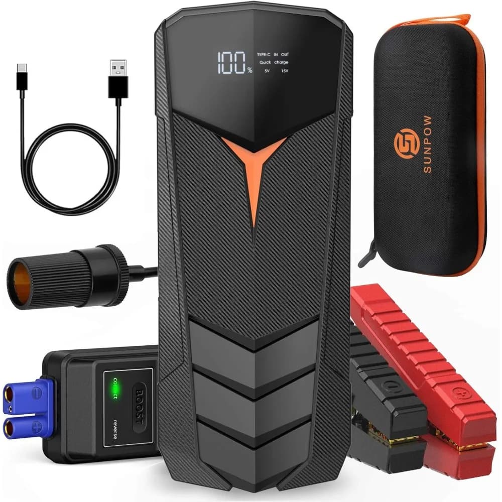 Batteria per avviamento al litio SUNPOW 2000A Picco 20000mAh (fino a tutti i gas e 8,5 litri Diesel), batteria booster da 12 V per auto, camion