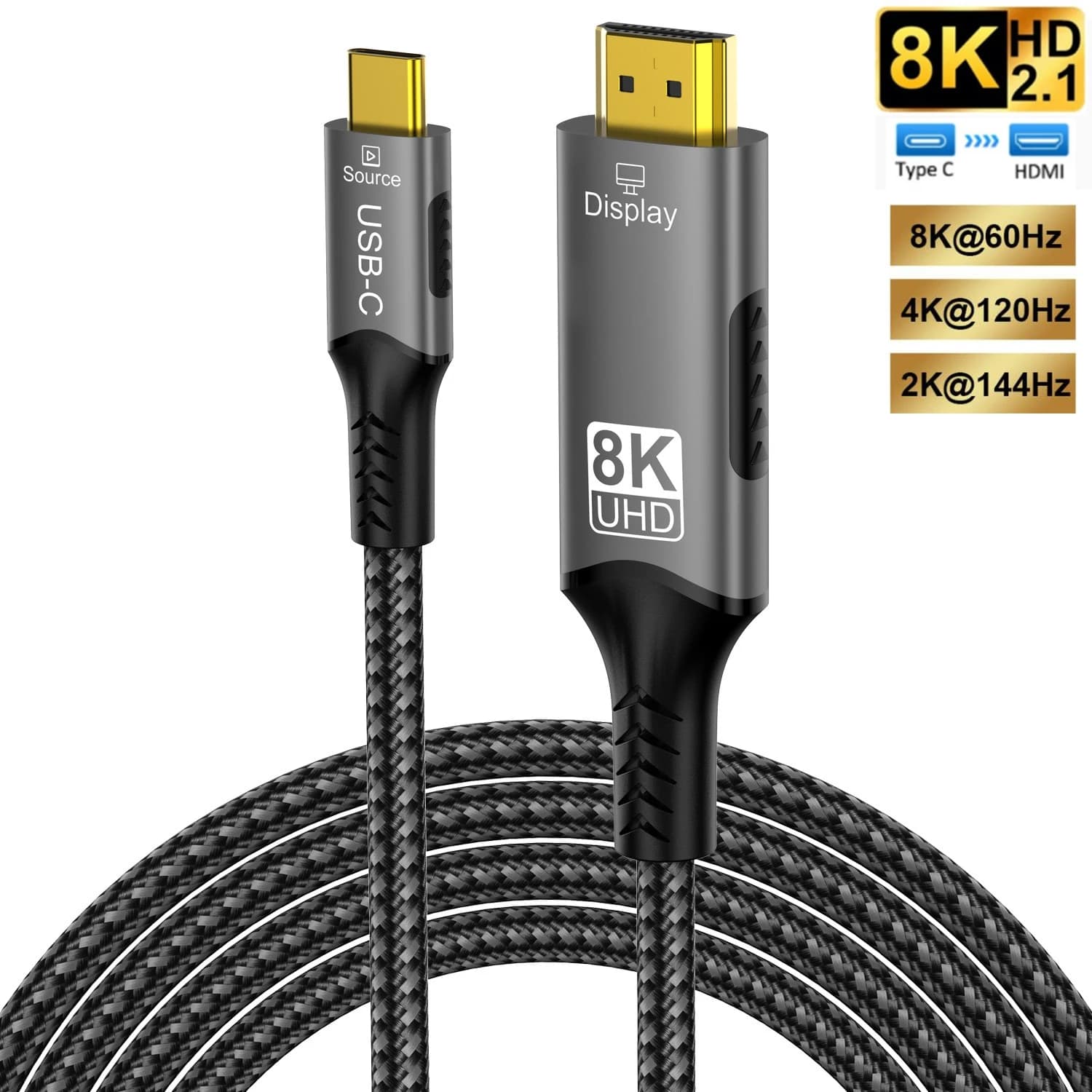 C-type cable to HDMI 8K to 60 Hz 4K to 120 Hz HDTV cable compatible with USB C to HDMI to MacBook Air iPad USB-C HDMI adapter