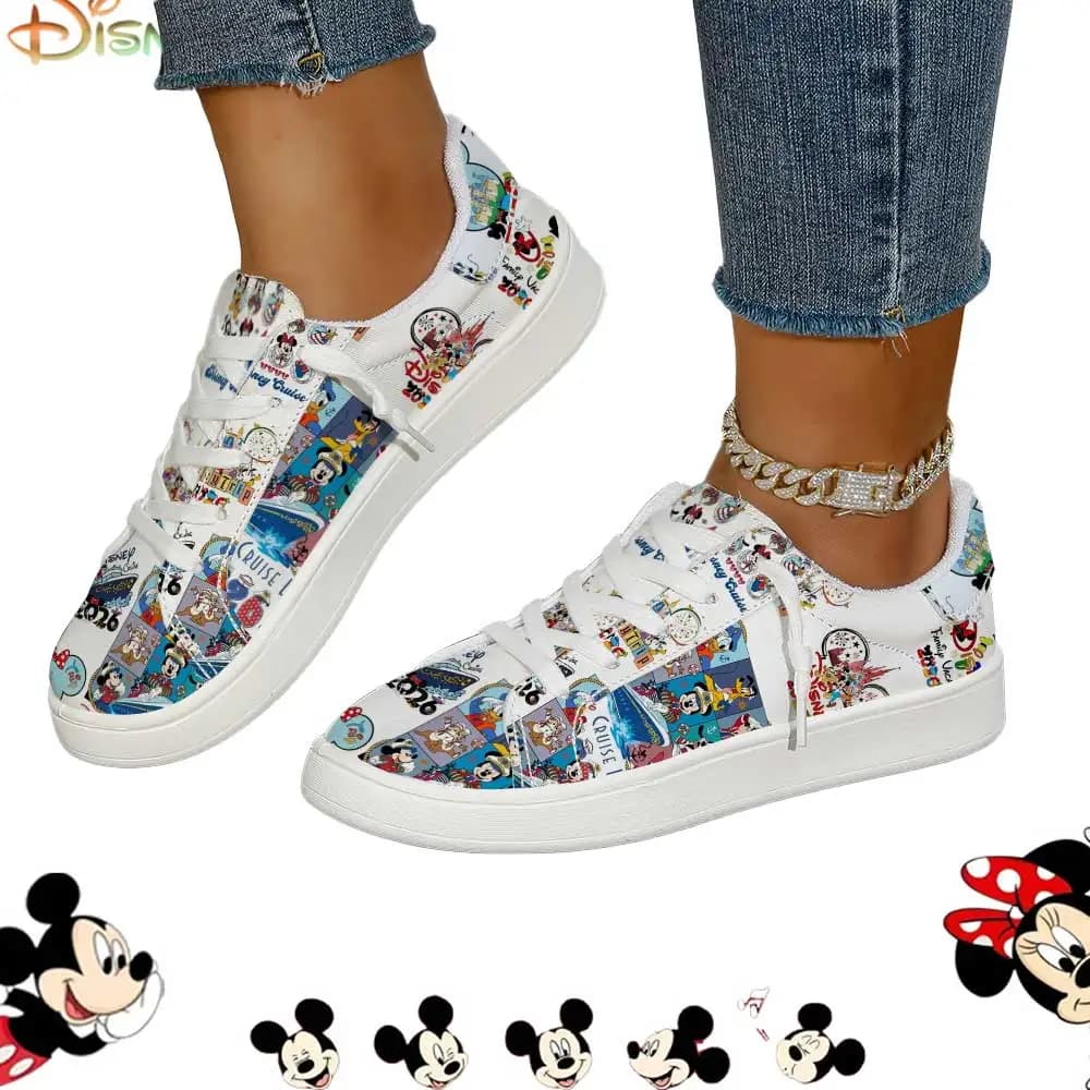 Sneakers bianche stampate Disney Cruise a tema Mickey & Friends, comode scarpe casual con lacci da donna