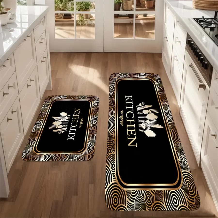 Long European Style Carpet with Motive Marmorized, Anti-slip, for Bedroom, Kitchen, Living Room, Rustic Style
