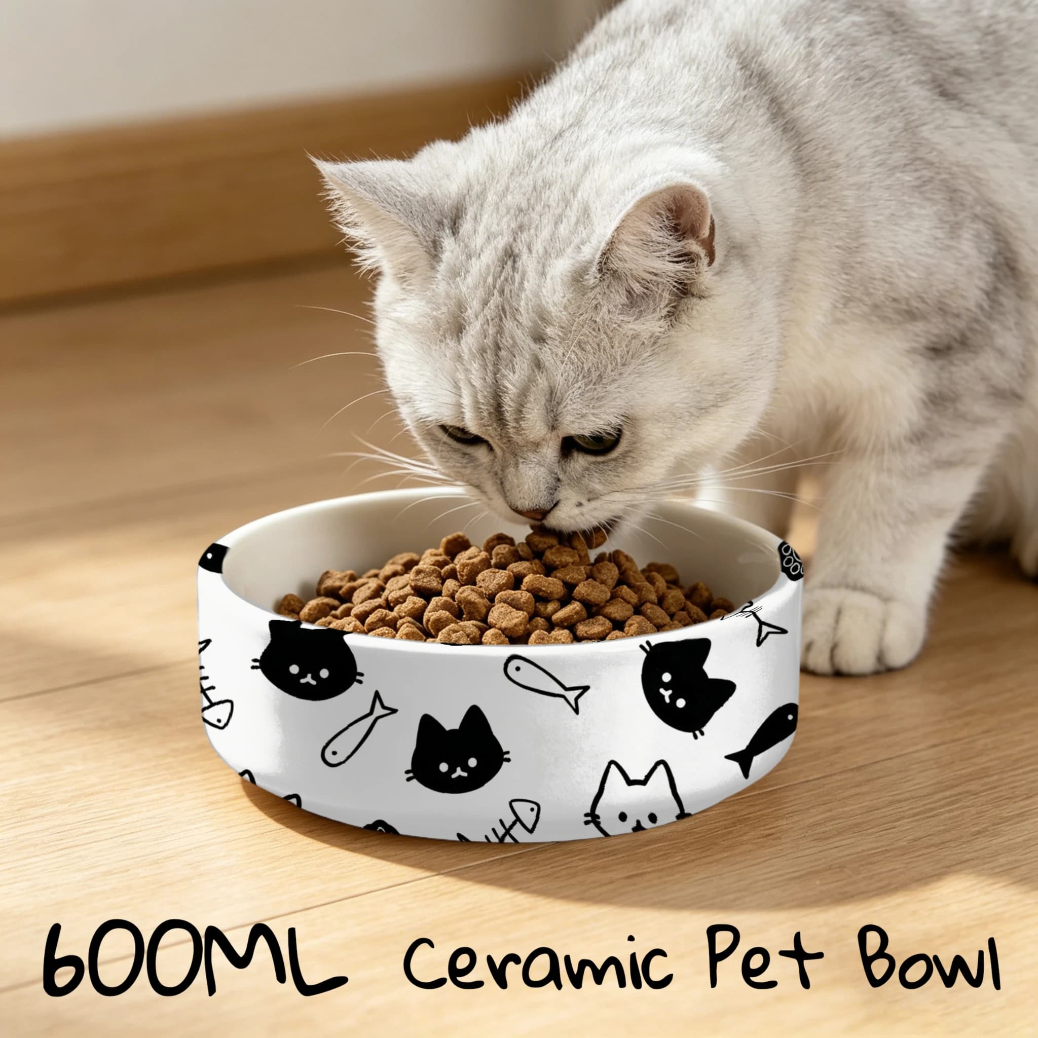 Ceramic Pet Bowl, Suitable for Cat Food & Drinking Water, Cute Printed Pattern, Sturdy & Durable, Ideal Choice for Cat Lovers，13