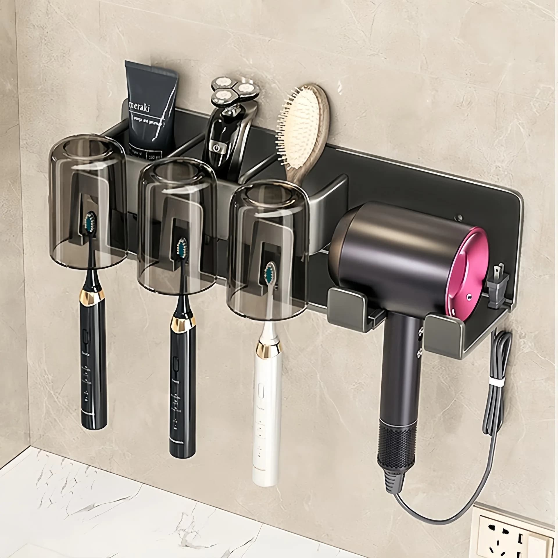 Electric wall brush holder without aluminum punch hook holder for toothpaste cup accessories for bathroom organizer hot sale