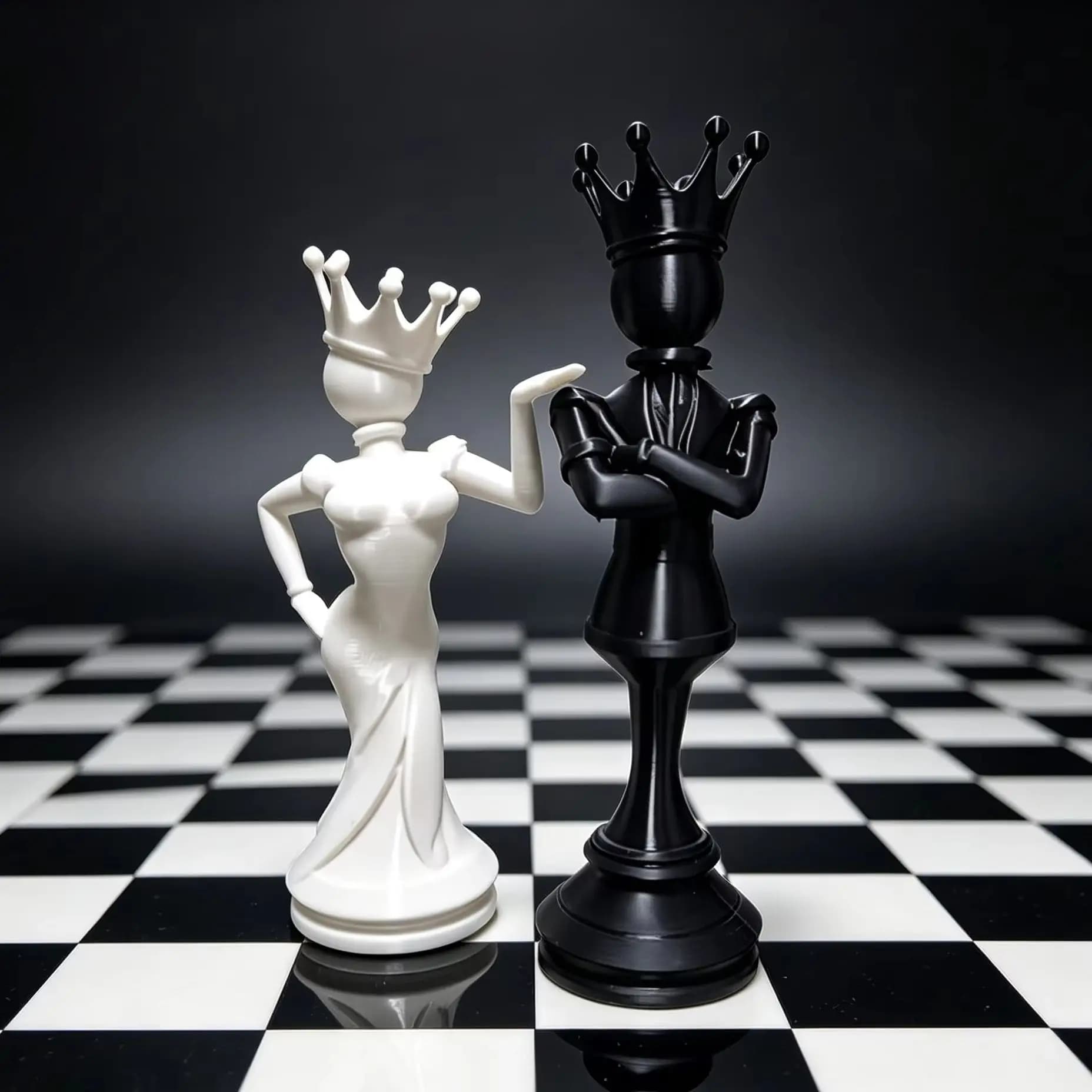 Chess King And Queen Display Set Minimalist Black And White Figure Chess Pieces Desktop Decoration Set