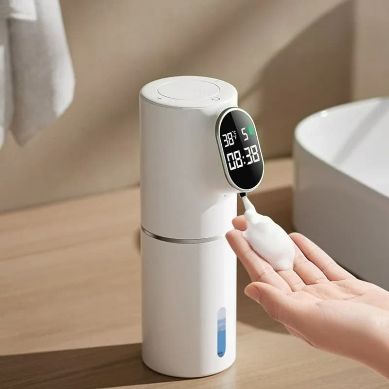 Dispenser di Sapone Automatico con Display LED Ricaricabile 5 Livelli Regolabili NUOVO 2 in 1 da Scrivania e da Parete per Bagno