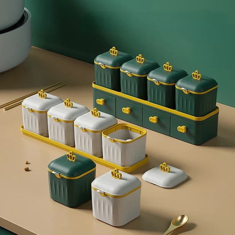 Scatola per spezie, forniture da cucina, un cassetto multiscomparto, aroma di sale, barattolo di pepe, set combinato di barattoli di condimento per la casa