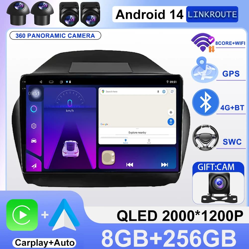 Autoradio Per HYUNDAI Tuscon IX35 2011 - 2015 Lettore Multimediale Android Autoradio GPS Video Navigazione HDR QLED WIFI Carplay Cam