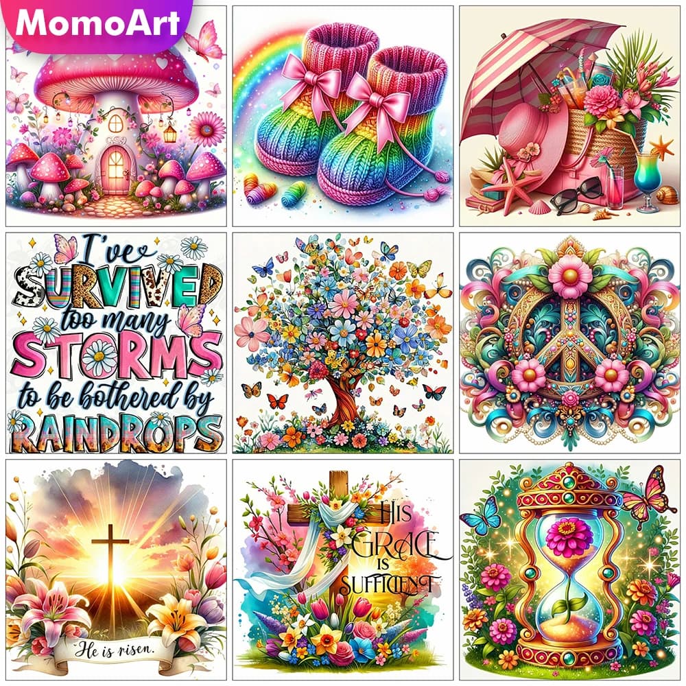 Momoart Nuovo Arrivo Pittura Diamante Paesaggio a Croce Ricamo con Strass Farfalla Mosaico Quadrato Completo Fungo Regalo Fatto a Mano