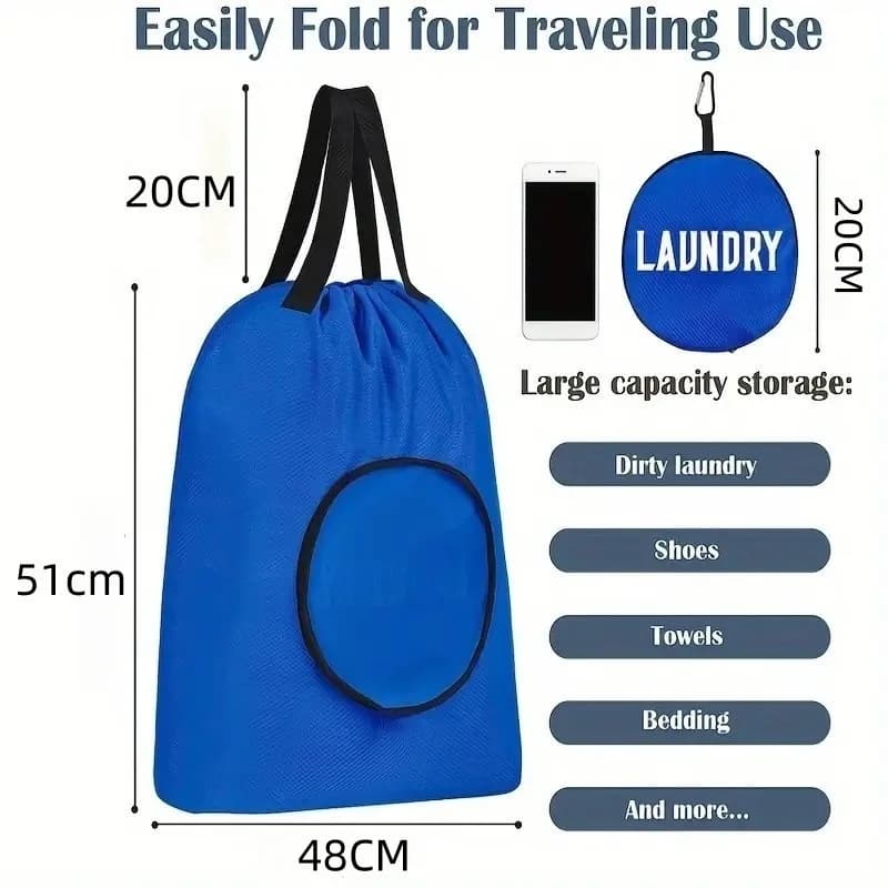 Foldable Oxford Laundry Bag Waterproof Drawstring Backpack Travel Dirty Clothes Storage Pouch Large Capacity Travel
