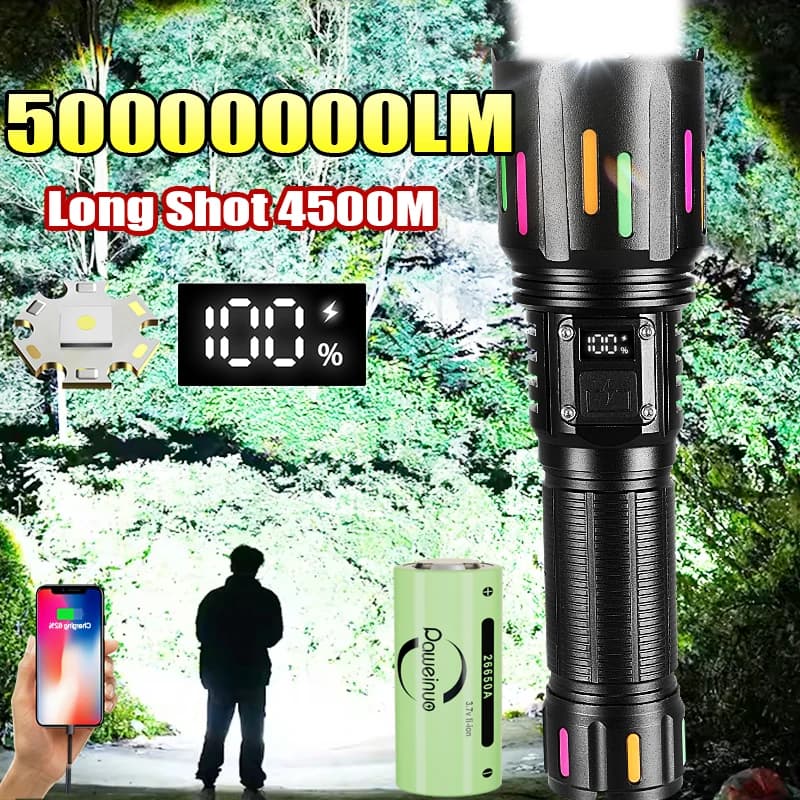 Torcia a LED super luminosa da 50000000LM Lampada portatile ricaricabile più potente Lanterna da campeggio per pesca leggera esterna impermeabile
