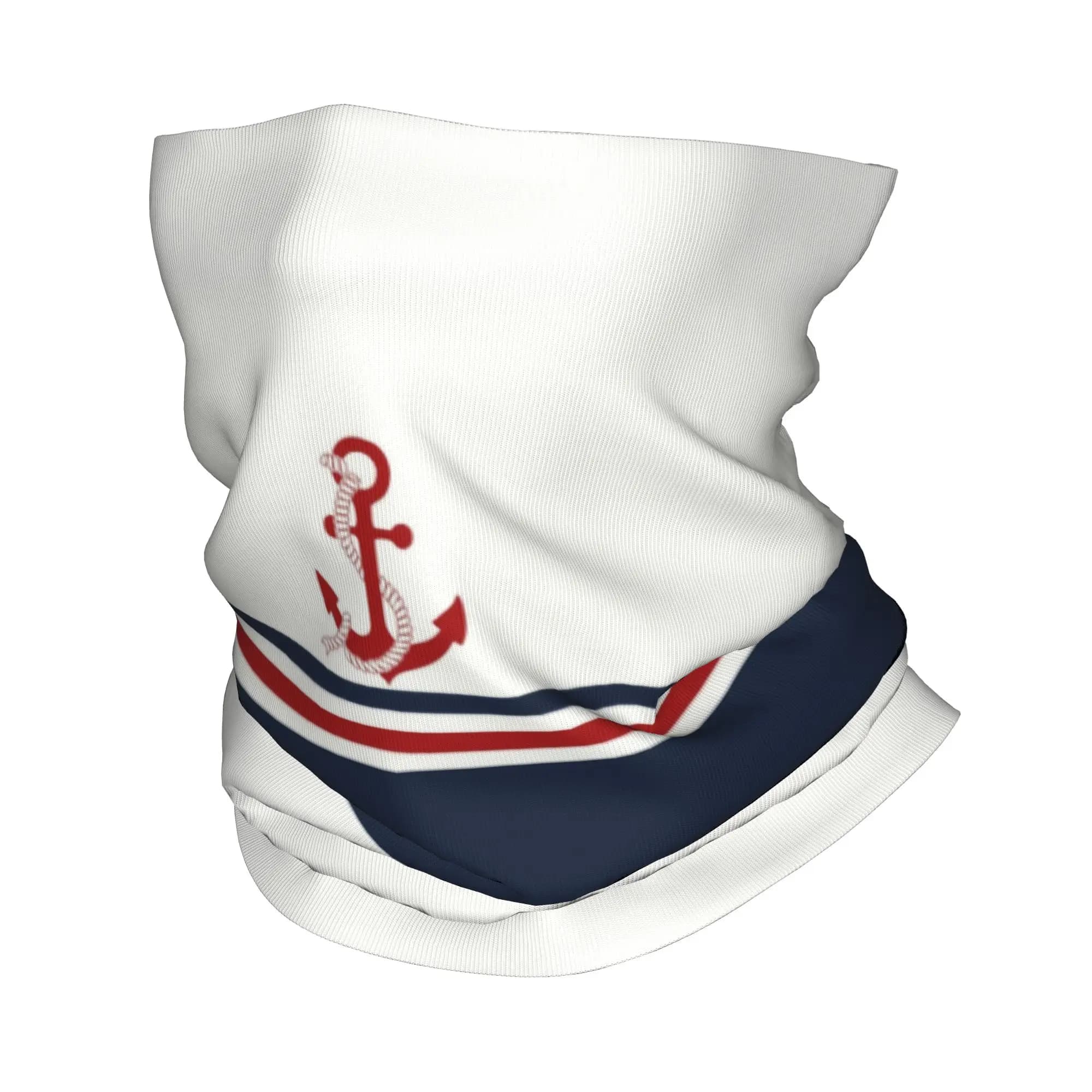 Bandana Multifunzione Personalizzata Blu Navy con Strisce e Ancora Nautica, Protezione UV, Sciarpa per il Viso, Copricapo Tubolare per Uomo e Donna