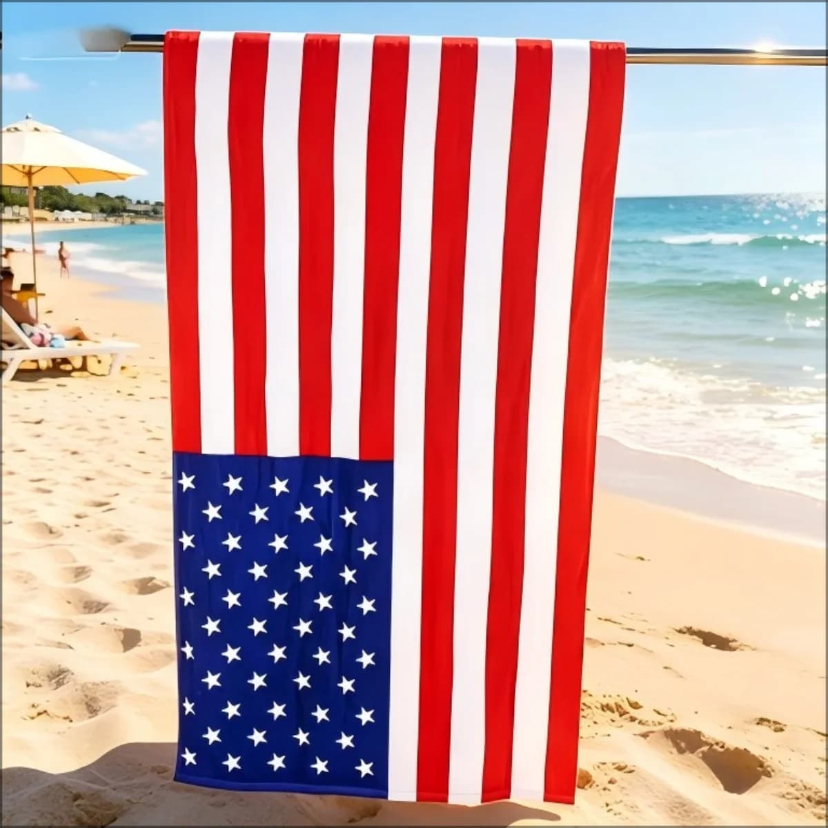 Asciugamano da Spiaggia con Stampa Bandiera Americana, Extra Large, ad Asciugatura Rapida, in Microfibra, Anti-Sabbia, Assorbente, per Piscina e Viaggi, Lavabile