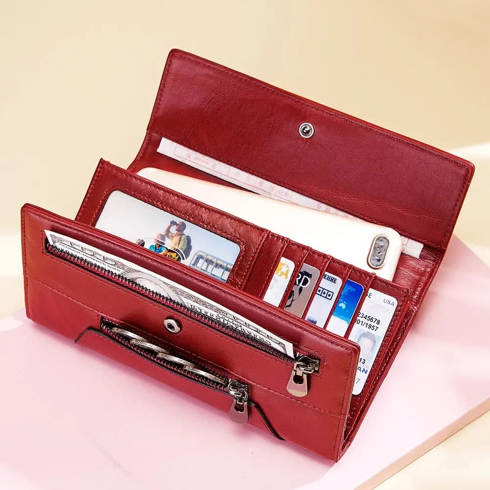HUMERPAUL moda donna portafoglio in vera pelle RFID Blocking porta carte di credito a tre pieghe pochette lunghe di lusso per telefono femminile