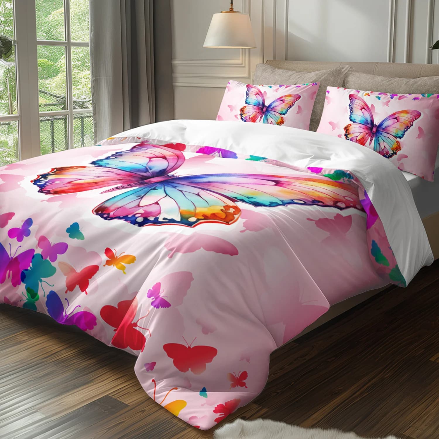 Set copripiumino per biancheria da letto con farfalla acquerello da 3 pezzi Set di biancheria da letto a tema farfalla Decorazione per camera da letto con farfalla romantica a tema farfalla