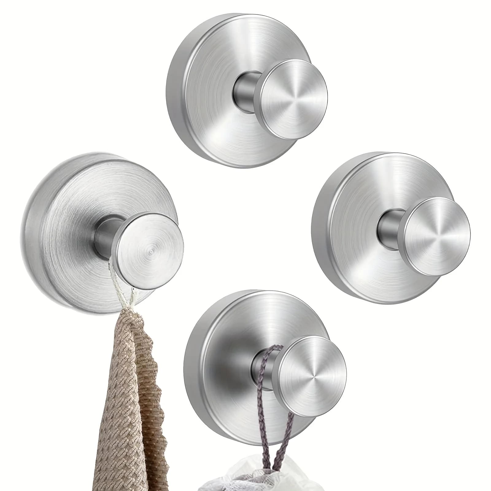 4pcs suction cup hooks, no drilling required, suitable for bathrooms and kitchens, can be installed on tiles, glass doors